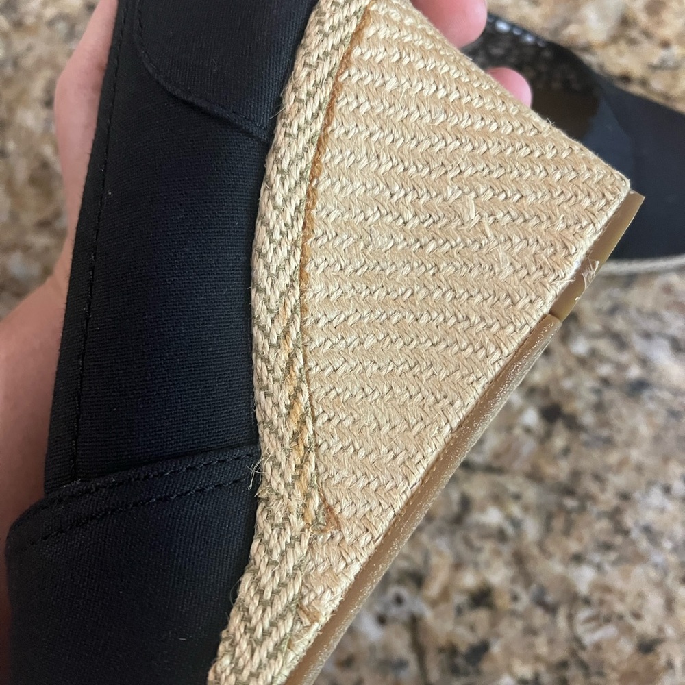 TOMS Black Canvas Peep-Toe Espadrille Wedges - Picture 8 of 9
